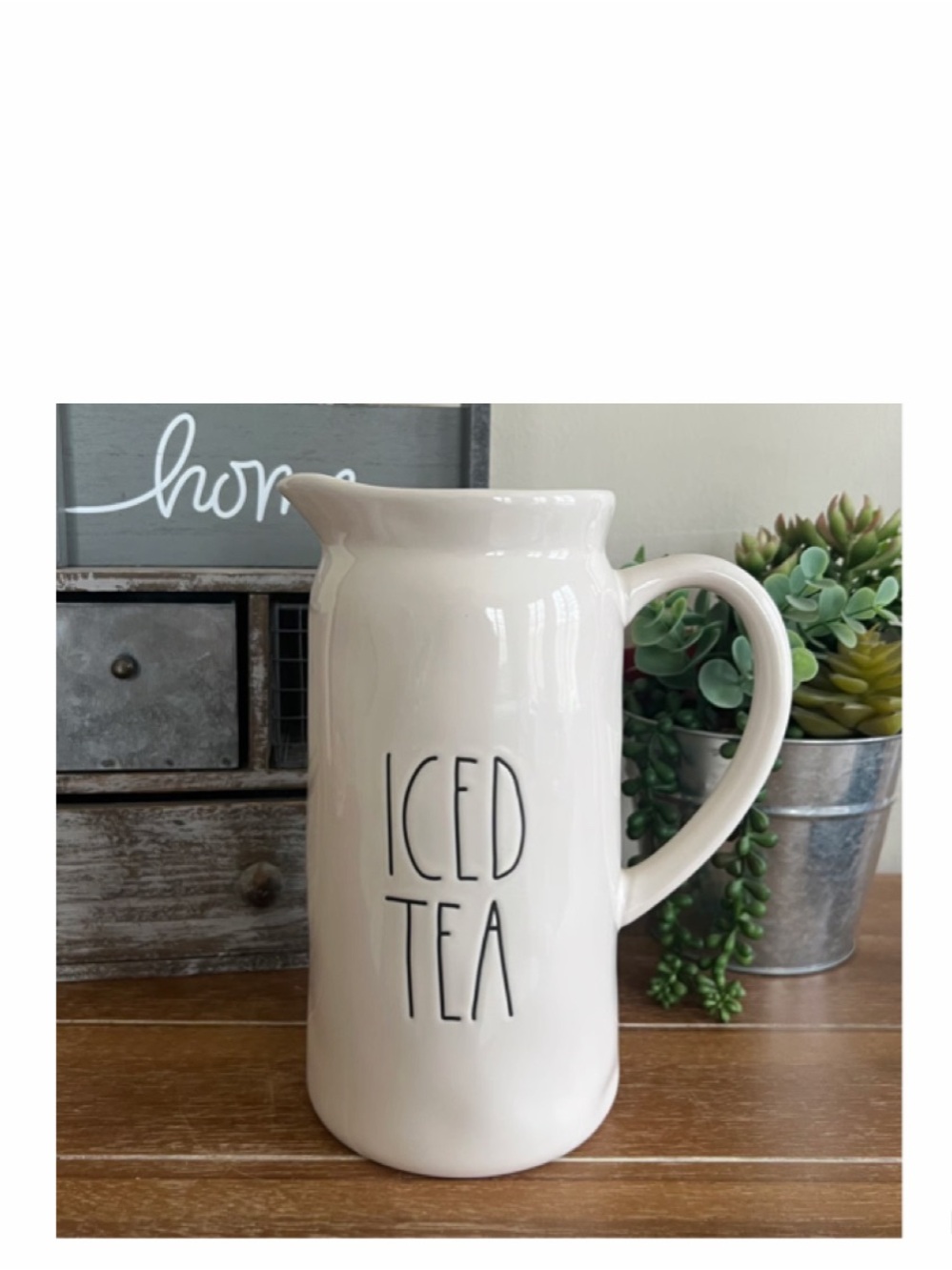 NEW Rae Dunn Iced Tea White Ceramic Farmhouse Kitchen Pitcher